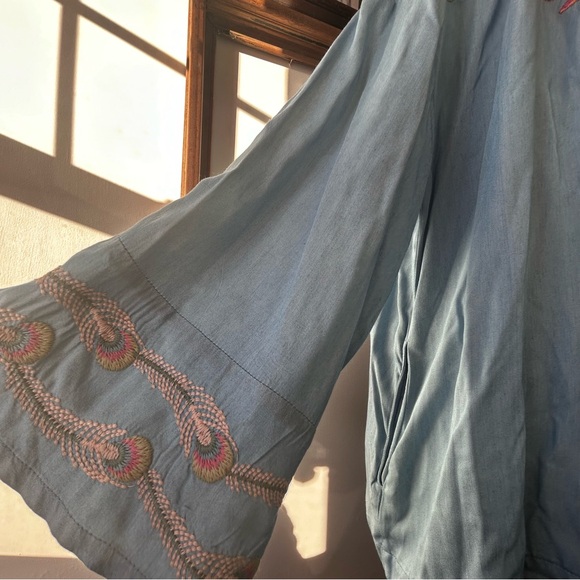 Johnny Was Workshop Embroidered Kimono Coat Medium Light Blue Pink Green - Picture 11 of 16